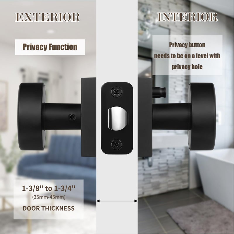 newliplace Black Privacy Door Knob, Black Door Knobs Interior with Lock, Matte Black Interior Round Door Knob for Bathroom Bedroom - Image 3